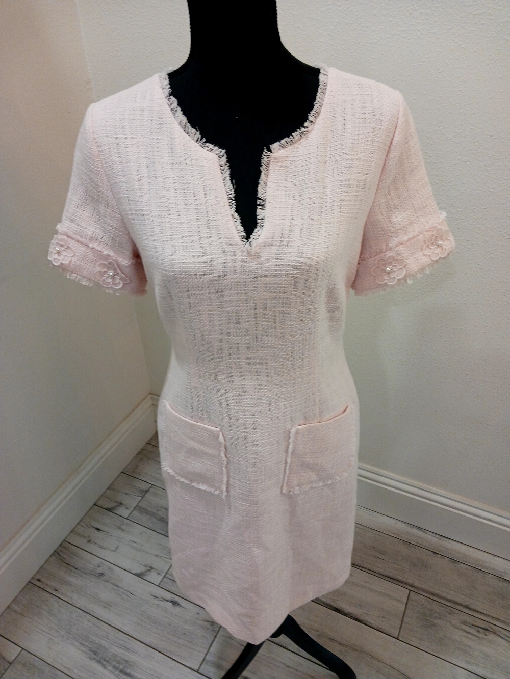 Karl Lagerfeld Light Pink Tweed Midi Dress